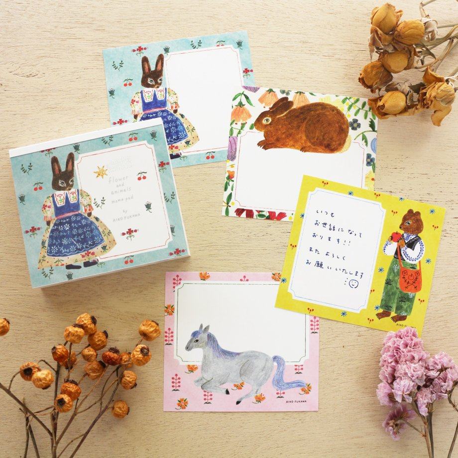 Aiko Fukawa Block Memo - flower and animals - Techo Treats