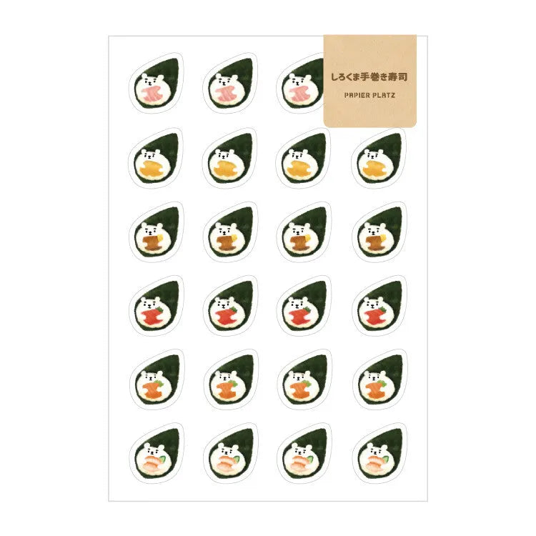 AOYOSHI Food x Animal Sticker Vol.3 - 034 Hand-rolled Sushi Polar Bear - Papier Platz - Default Title by Techo Treats Stationery