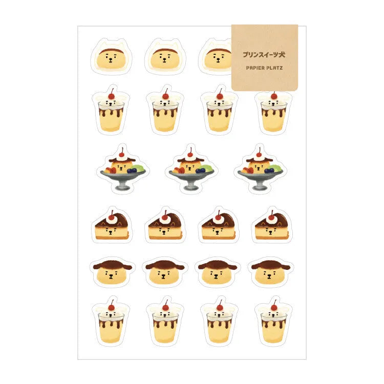 AOYOSHI Food x Animal Sticker Vol.3 - 045 Pudding Dessert Dog - Papier Platz - Default Title by Techo Treats Stationery