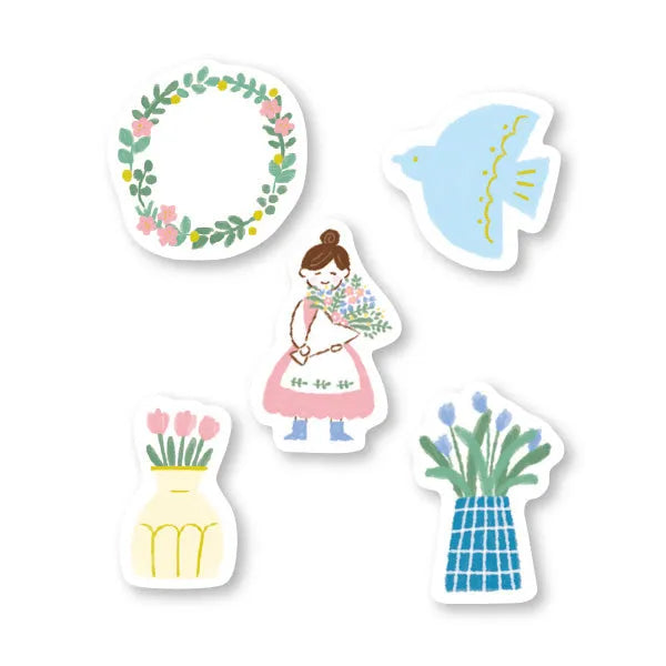 Autumn Limited Washi Flake Seal - Blue Bird Garden - Techo Treats