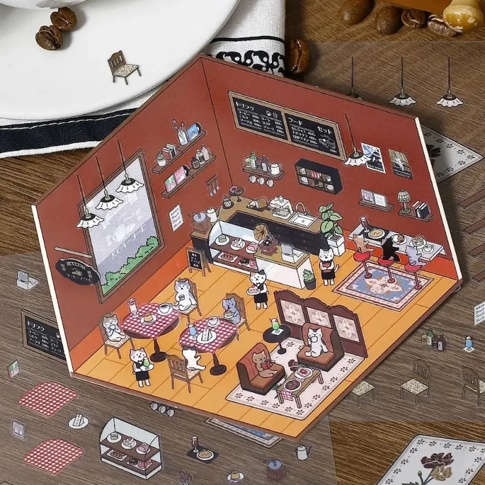 BGM Diorama 2.5D Miniature Room Sticker Vol.1 - Cafe - Default Title by Techo Treats Stationery