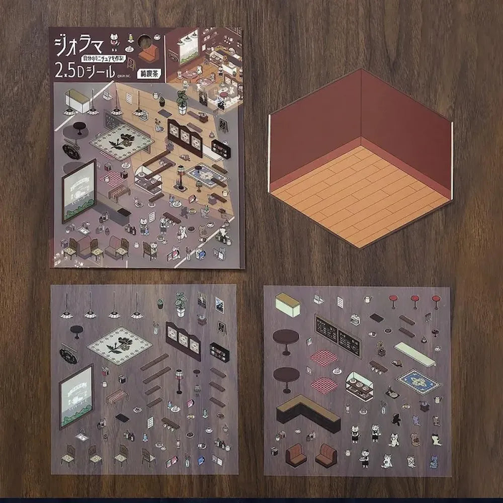 BGM Diorama 2.5D Miniature Room Sticker Vol.1 - Cafe - Default Title by Techo Treats Stationery