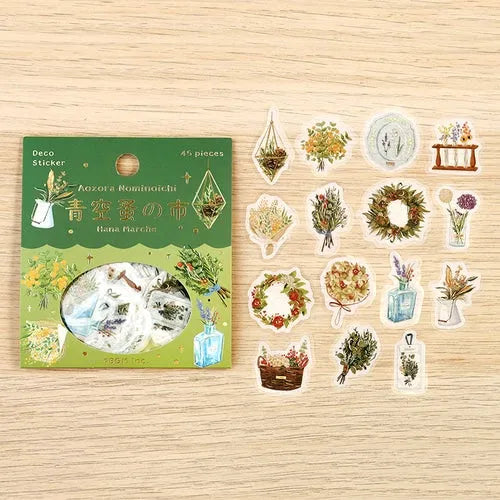 Blue Sky Flea Market Vintage Zakka Foil-stamped Flake Seal - Flower Store - Techo Treats