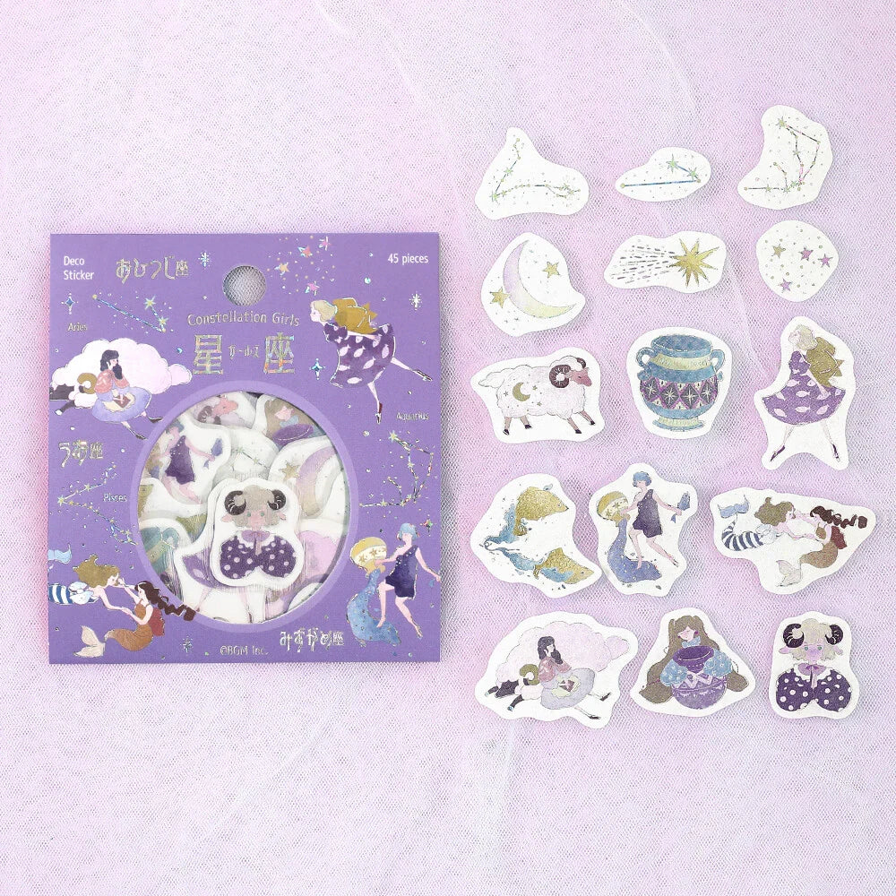 Constellation Girls Foil-stamped Flake Seal - Aquarius, Pisces & Aries - Techo Treats