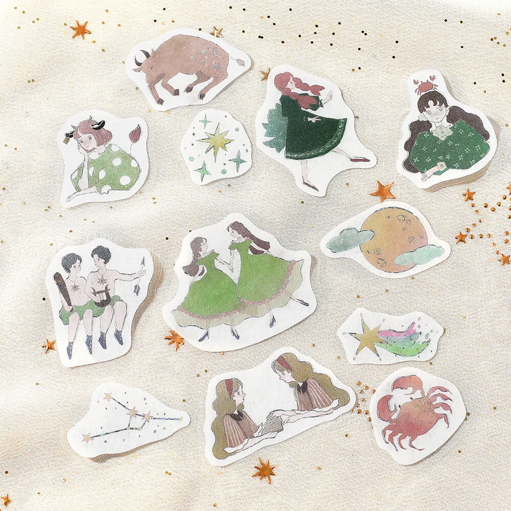 Constellation Girls Foil-stamped Flake Seal - Taurus & Gemini & Crab - Techo Treats