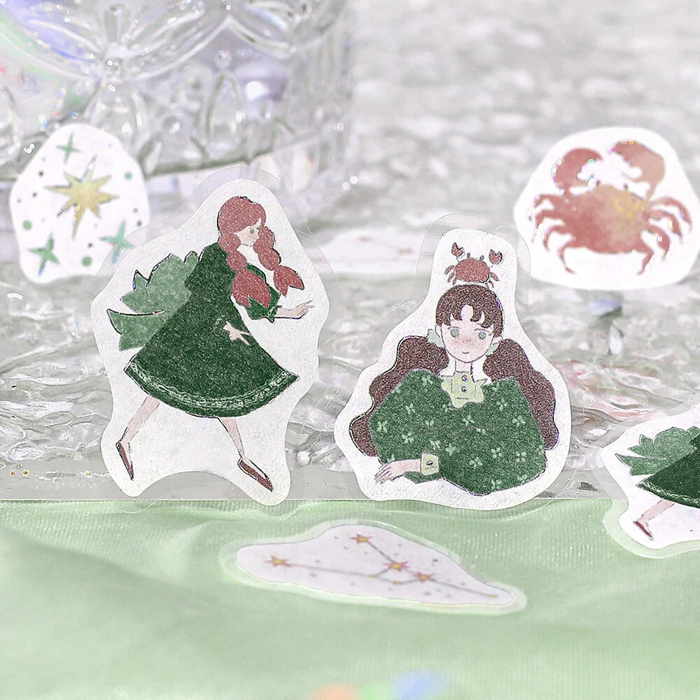 Constellation Girls Foil-stamped Flake Seal - Taurus & Gemini & Crab - Techo Treats