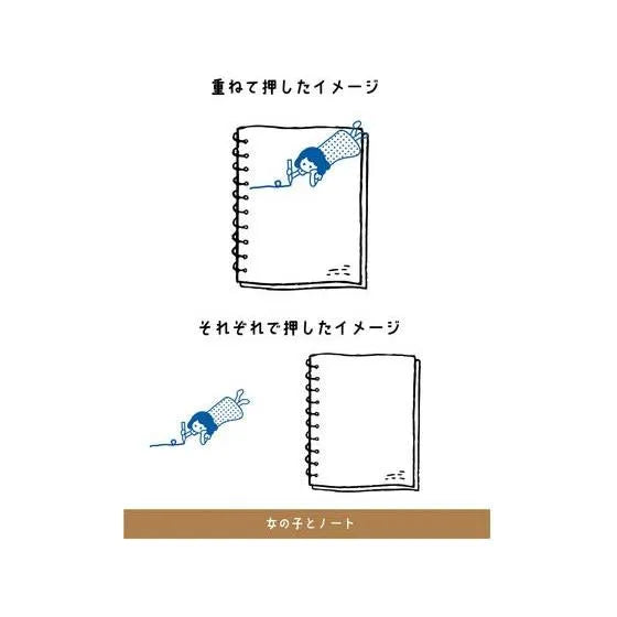 Hancoco 2-in-1 Layer Stamp - Girl and Notebook - Kutsuwa - Default Title by Techo Treats Stationery