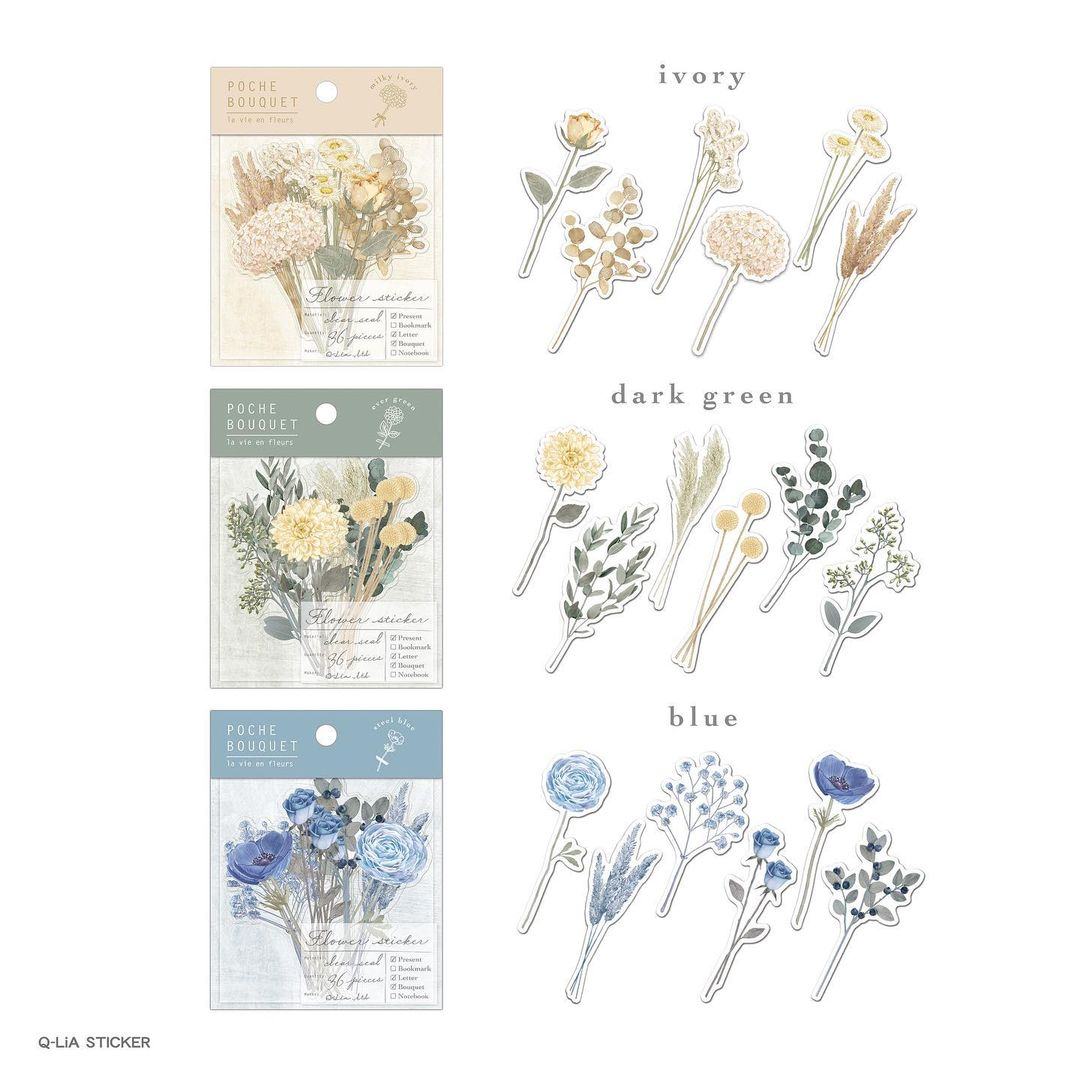 Q-LiA POCHE BOUQUET Flake Stickers - Dark Green - Default Title by Techo Treats Stationery