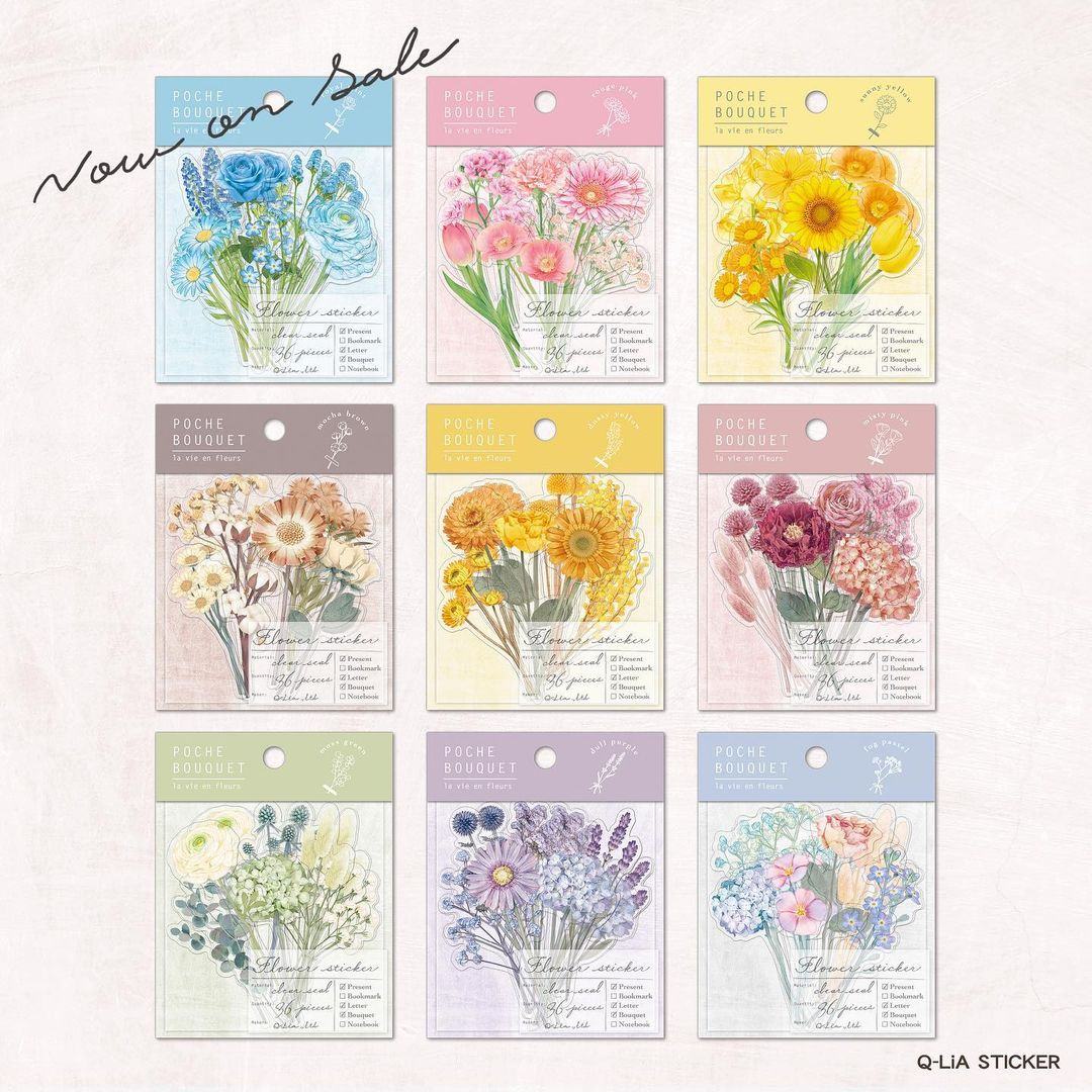 Q-LiA POCHE BOUQUET Flake Stickers - Pink - Default Title by Techo Treats Stationery