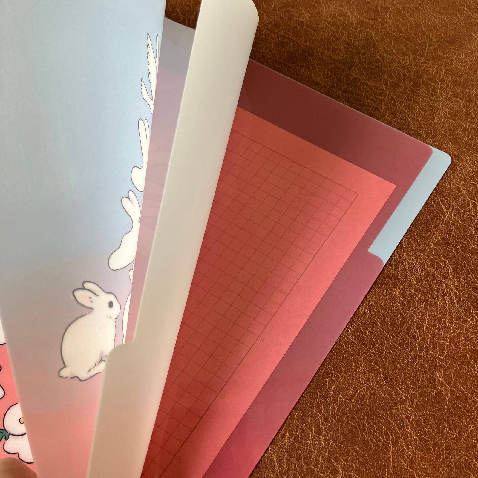 Schinako Moriyama A4 3-Pocket Clear Folder - Bird, Flower and Rabbit - Papier Platz - Default Title by Techo Treats Stationery