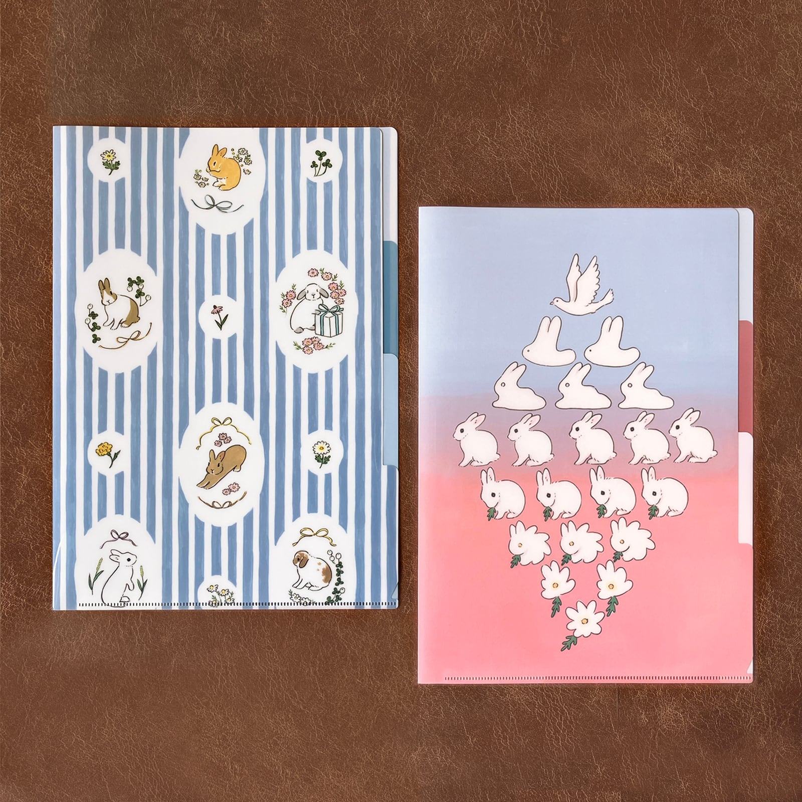 Schinako Moriyama A4 3-Pocket Clear Folder - Bird, Flower and Rabbit - Papier Platz - Default Title by Techo Treats Stationery