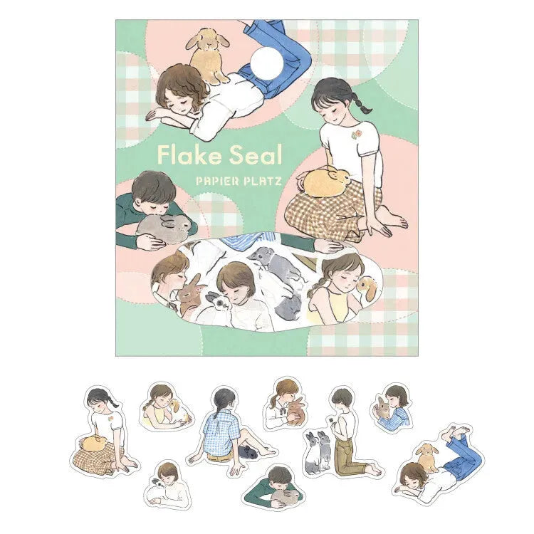 Schinako Moriyama Flake Seal - Rabbit and Girl - Papier Platz - Default Title by Techo Treats Stationery