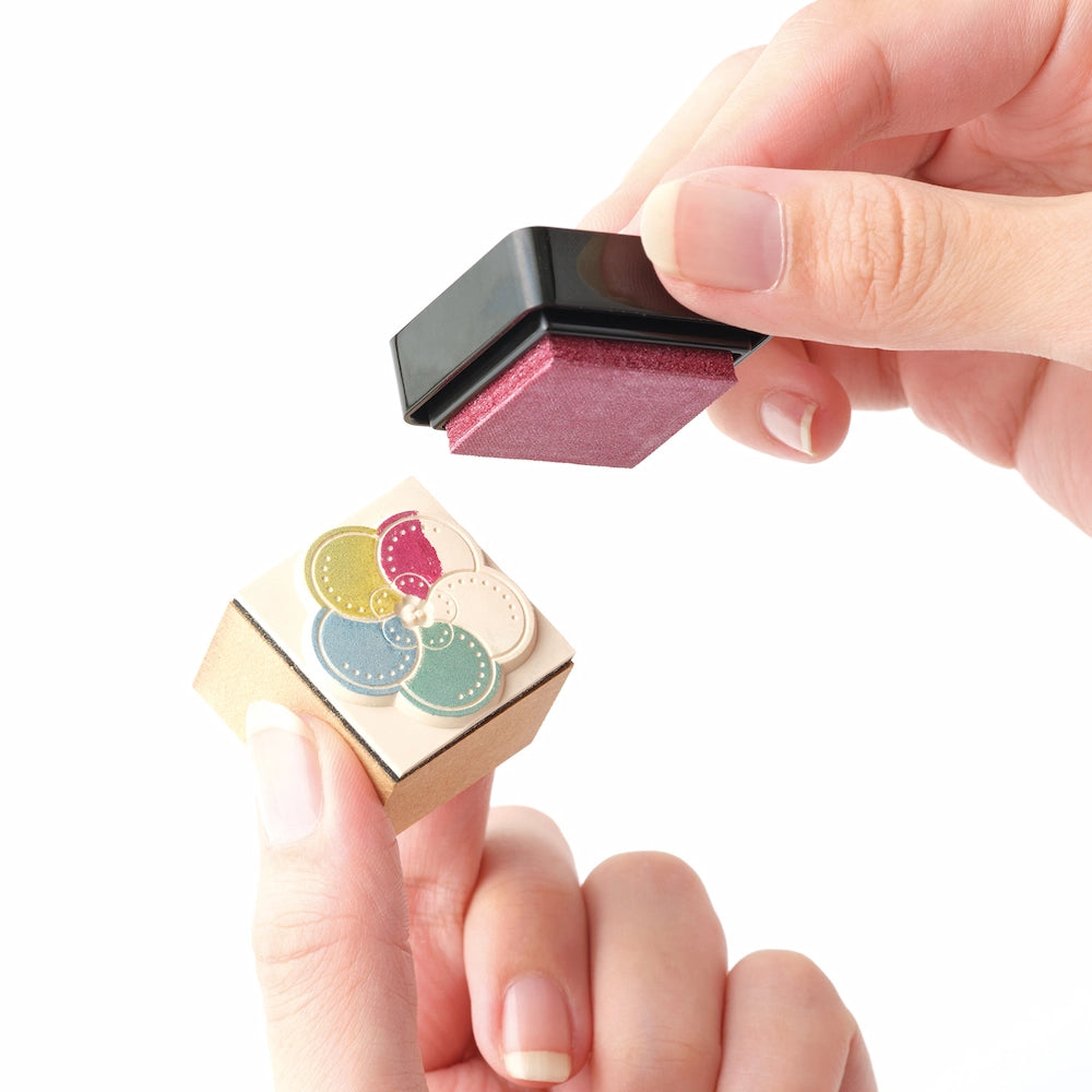 Shachihata Iromoyo Kousai Warabe Oil-based Glow Mini Size Ink Pad (10 colors) - Dark Green 木賊色 by Techo Treats Stationery