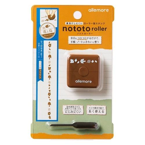 Shachihata nototo roller Rolling Stamp - Flowers and Birds (Brown) - Default Title by Techo Treats Stationery