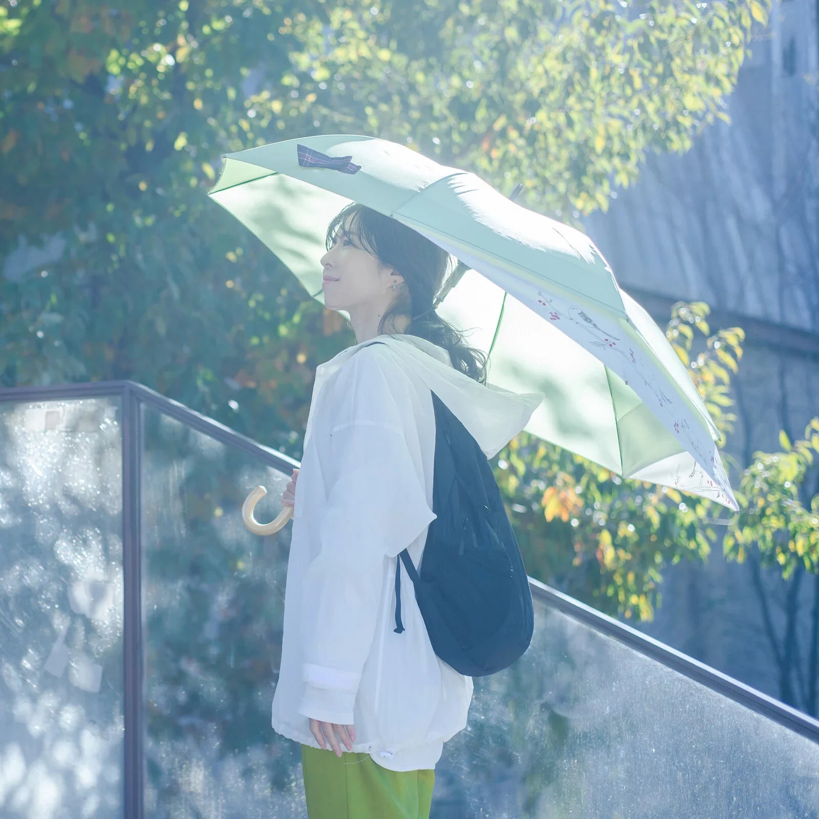 Shimaenaga Long-tailed Tit Black Slide Umbrella - 60cm - MIKUNI - Default Title by Techo Treats Stationery