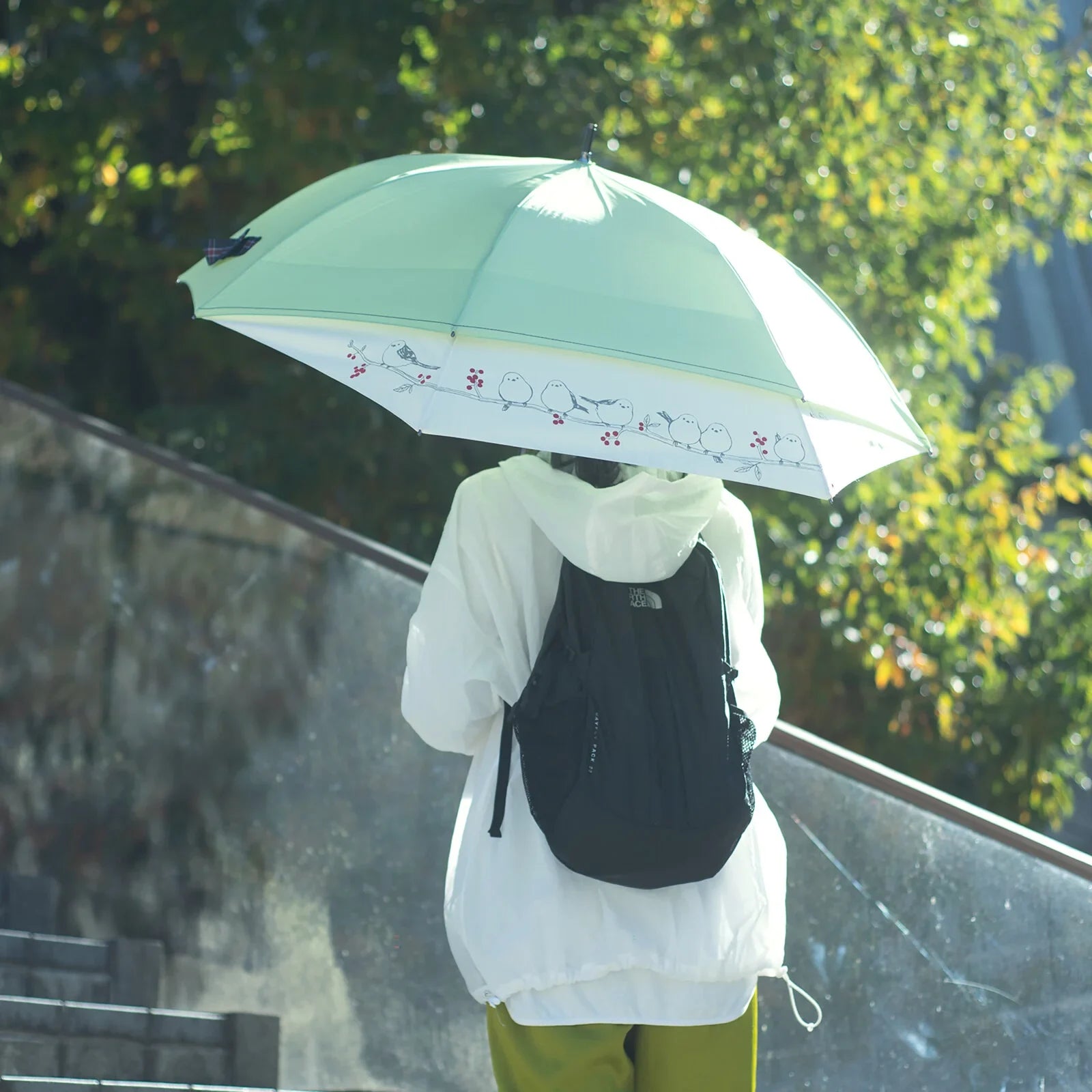 Shimaenaga Long-tailed Tit Black Slide Umbrella - 60cm - Techo Treats