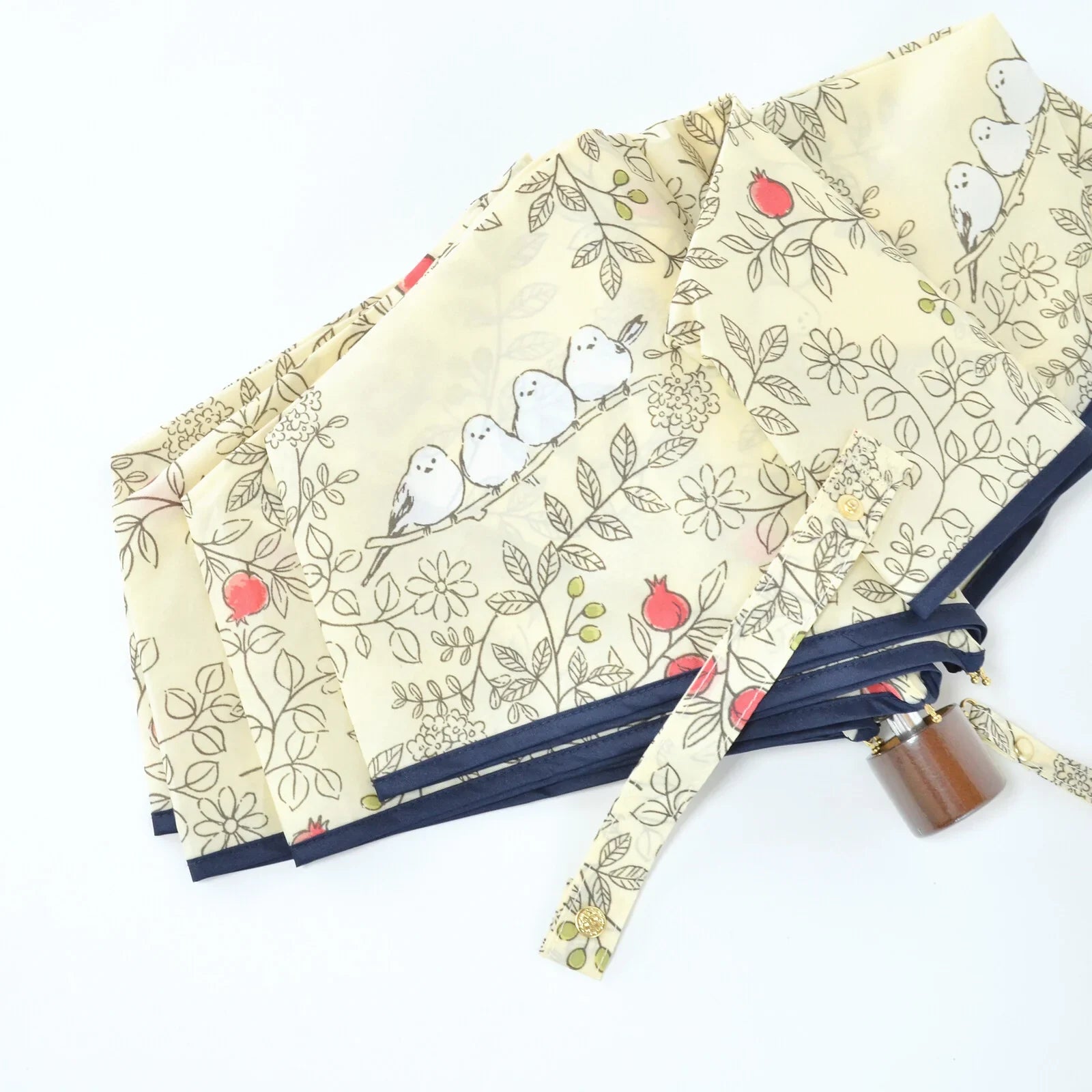 Shimaenaga Long-tailed Tit Compact Folding Umbrella (Off White) - 55cm Windproof - Techo Treats