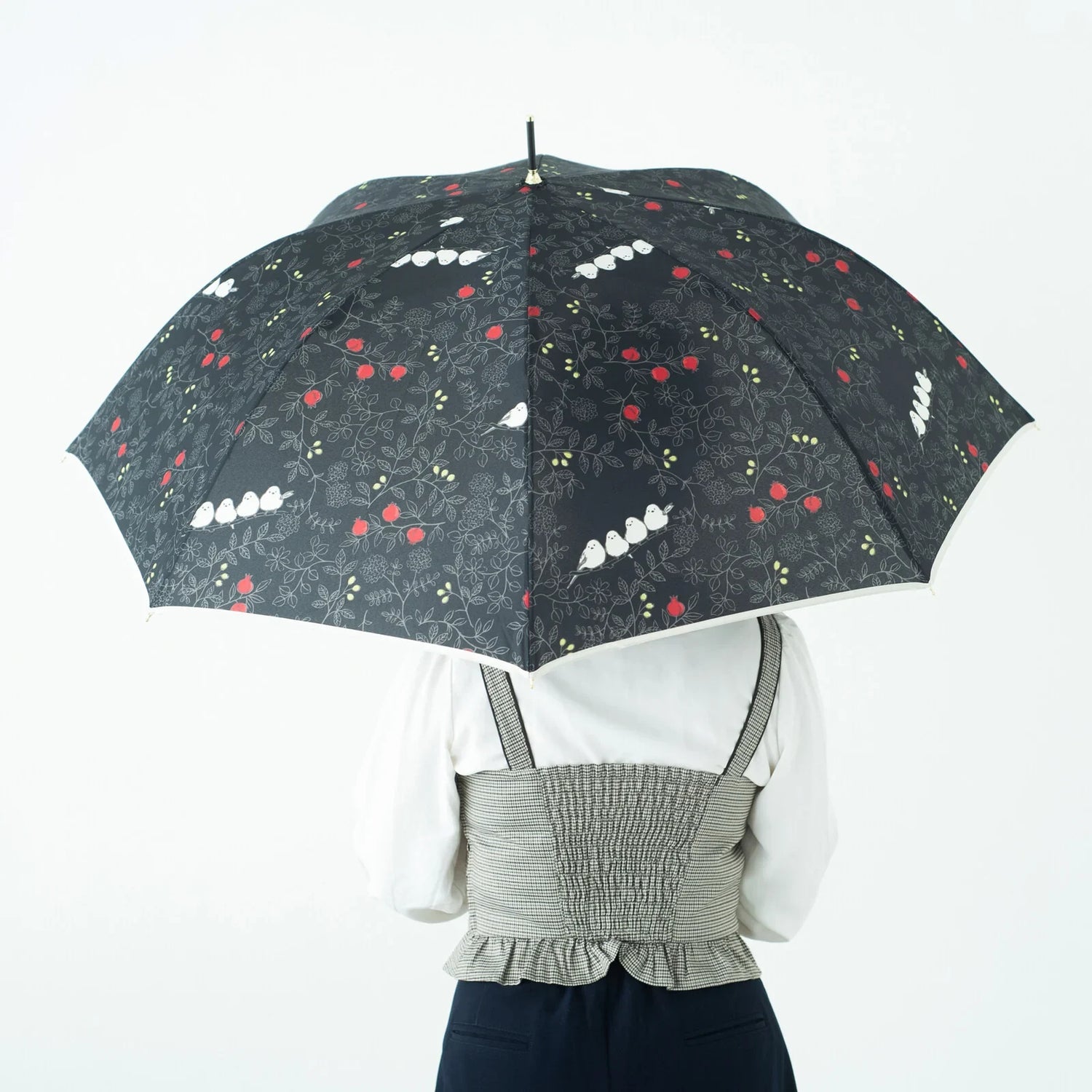 Shimaenaga Long-tailed Tit Long Umbrella (Black) - 60cm Windproof - Techo Treats