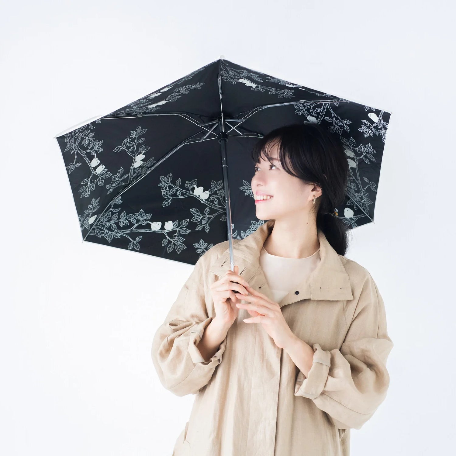 Shimaenaga Long-tailed Tit Mini Folding Umbrella (Square Mini) - 47cm All-weather UV- and Heat-blocking - Techo Treats