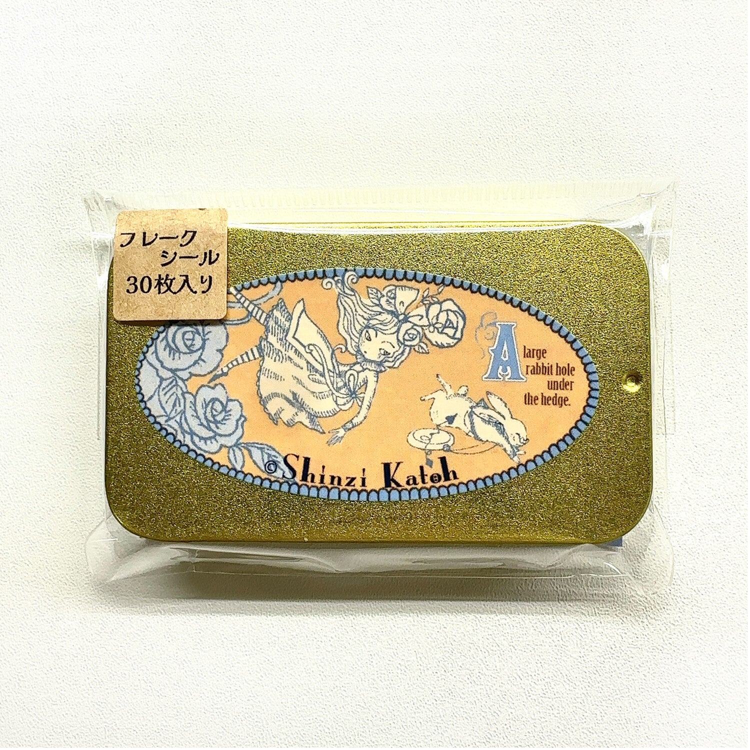 Shinzi Katoh Alice in Wonderland Flake Stickers in Tin - White Rabbit - Techo Treats