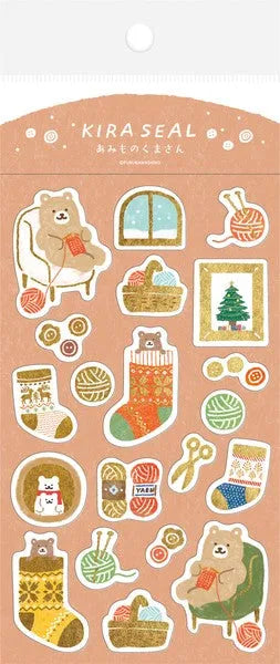 Winter Limited Foil-stamped Sticker Sheet - Bear - Furukawa Shiko - Default Title by Techo Treats Stationery