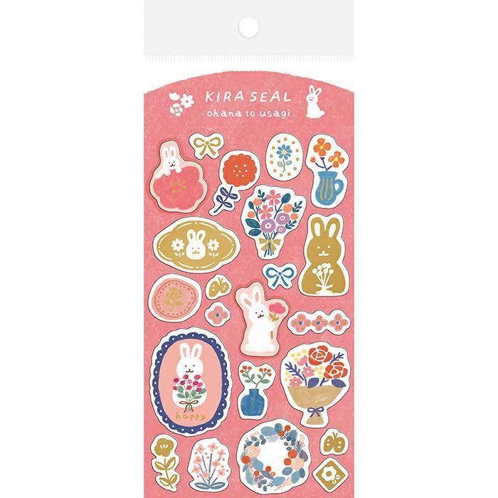 Winter Limited Kira Seal (Foil-stamped) - Flowers and Rabbits - Furukawa Shiko - Default Title by Techo Treats Stationery