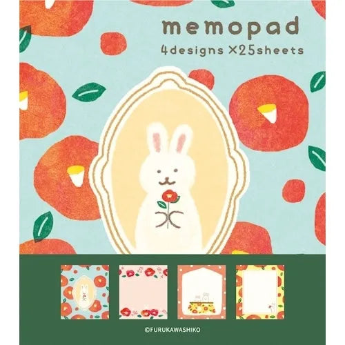 Winter Limited Memo Pad - Retro Tsubaki Rabbit - Techo Treats