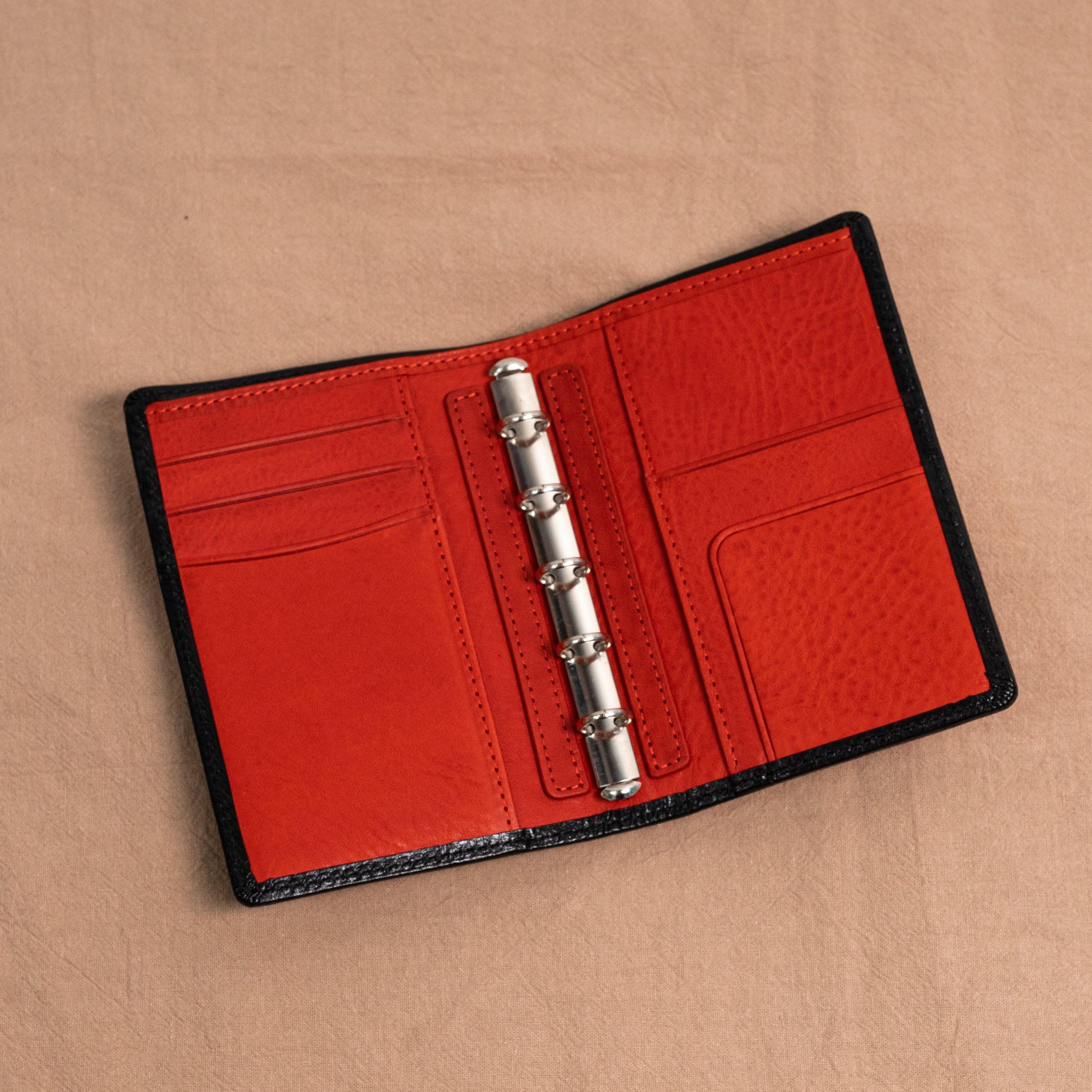 Micro 5 Narrow Minerva Box Leather Planner - Lux Black x Lux Red - Techo Treats
