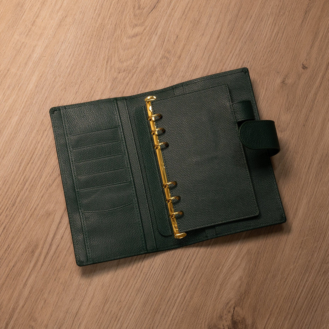 A6 Personal Slim Epsom Leather Ring Planner - Dark Forest Green - Techo Treats