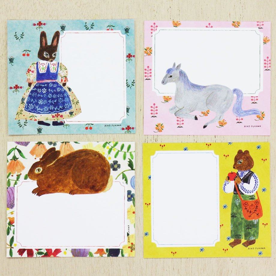 Aiko Fukawa Block Memo - flower and animals - cozyca products - Default Title by Techo Treats Stationery