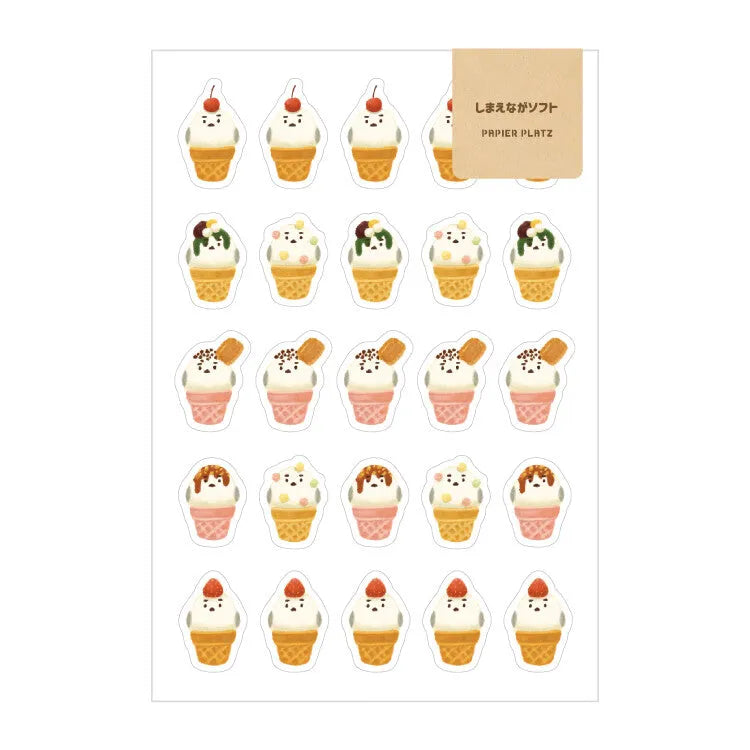 AOYOSHI Food x Animal Sticker Vol.3 - 044 Ice Cream Shimaenaga - Papier Platz - Default Title by Techo Treats Stationery