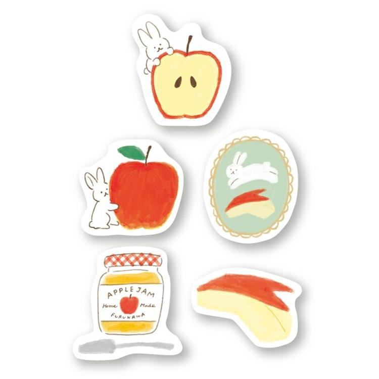Autumn Limited Flake Stickers - Apple and Rabbit - Furukawa Shiko - Default Title by Techo Treats Stationery