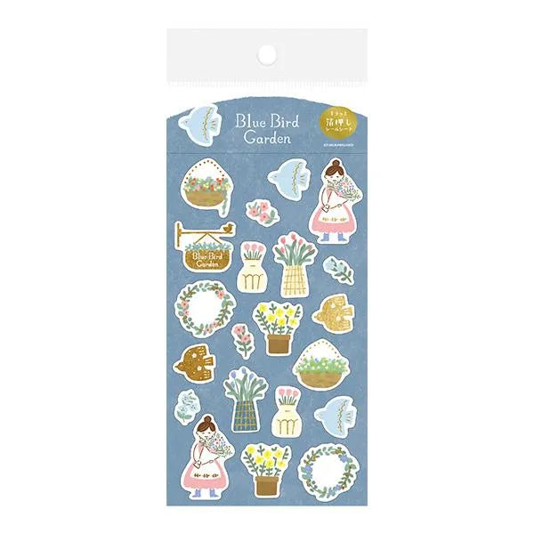 Autumn Limited Foil-stamped Sticker Sheet - Blue Bird Garden - Furukawa Shiko - Default Title by Techo Treats Stationery