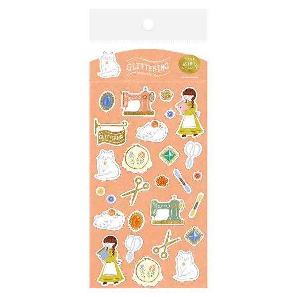 Autumn Limited Foil-stamped Sticker Sheet - Glittering Handcraft Shop - Furukawa Shiko - Default Title by Techo Treats Stationery