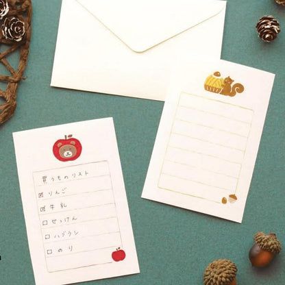 Autumn Limited Mini Letter Set - Bear and Apple - Furukawa Shiko - Default Title by Techo Treats Stationery