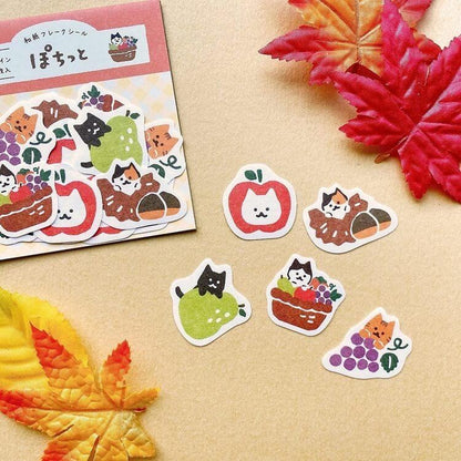 Autumn Limited Pochitto Flake Stickers - Fruit Cat - Furukawa Shiko - Default Title by Techo Treats Stationery
