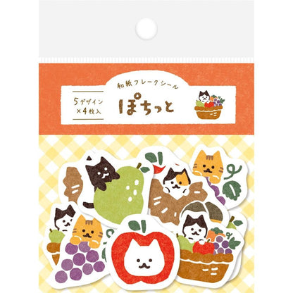 Autumn Limited Pochitto Flake Stickers - Fruit Cat - Techo Treats