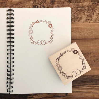 Beverly Colorful Rubber Stamp - Shimaenaga Long-tailed Tit Wreath - Default Title by Techo Treats Stationery