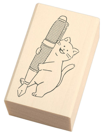 Beverly Ink Pal Rubber Stamp - Cat and Fountain Pen - Default Title by Techo Treats Stationery