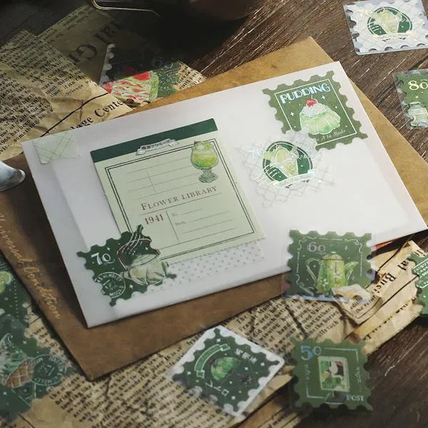 BGM Cafe A La Mode Post Office Foil-stamped Flake Seal - Green - Default Title by Techo Treats Stationery