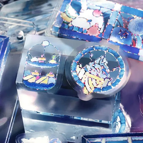 BGM Cafe A La Mode Stained Glass Foil-stamped Clear Sticker - Blue - Default Title by Techo Treats Stationery