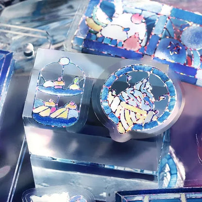 BGM Cafe A La Mode Stained Glass Foil-stamped Clear Sticker - Blue - Default Title by Techo Treats Stationery