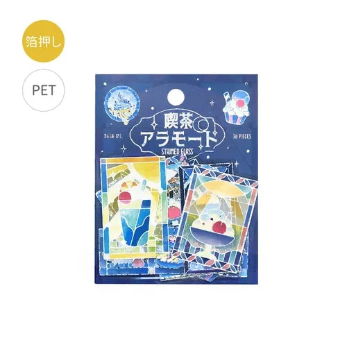 BGM Cafe A La Mode Stained Glass Foil-stamped Clear Sticker - Blue - Default Title by Techo Treats Stationery