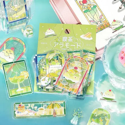 BGM Cafe A La Mode Stained Glass Foil-stamped Clear Sticker - Green - Default Title by Techo Treats Stationery