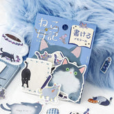 BGM Cat Diary Writable Memo Stickers - Blue - Default Title by Techo Treats Stationery