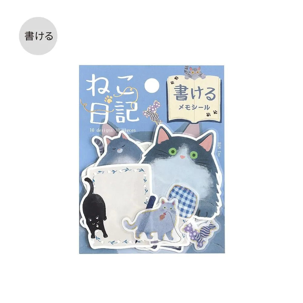 BGM Cat Diary Writable Memo Stickers - Blue