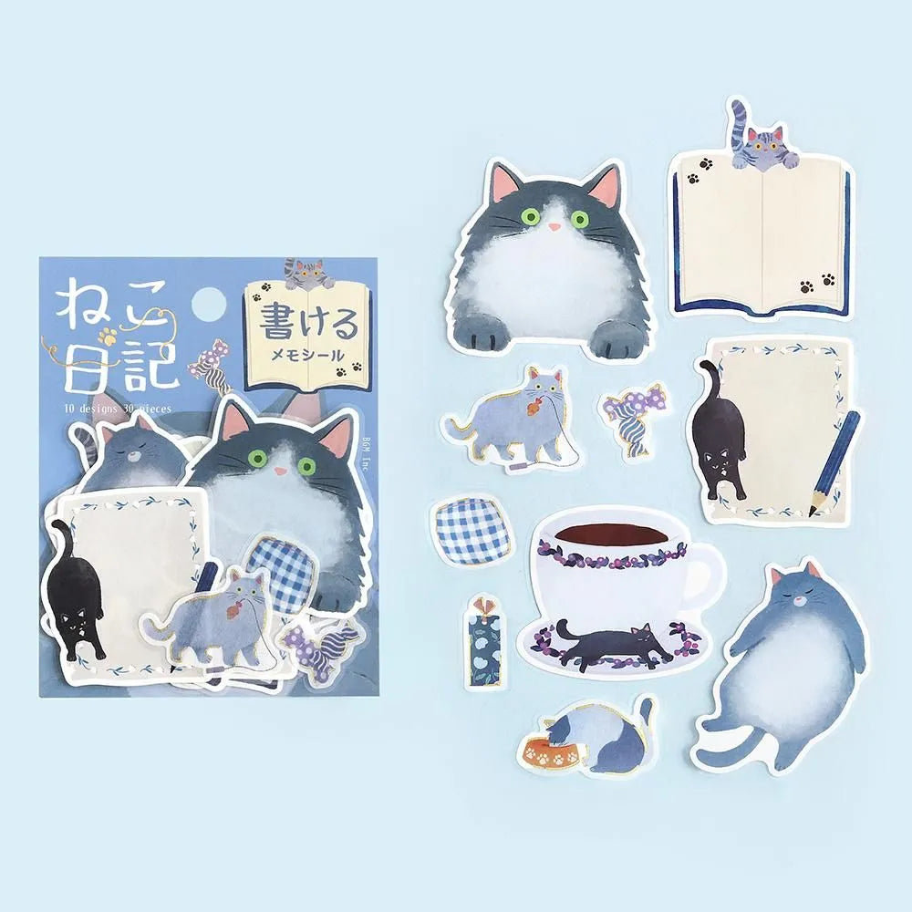 BGM Cat Diary Writable Memo Stickers - Blue