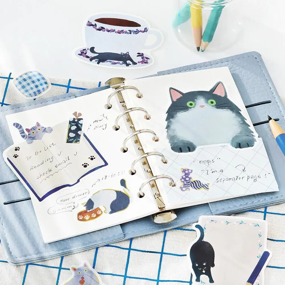 BGM Cat Diary Writable Memo Stickers - Blue