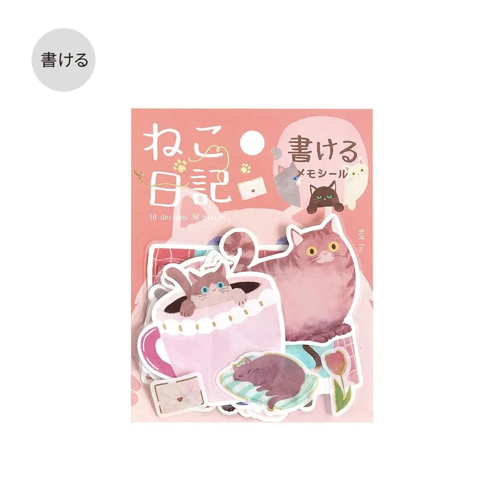 BGM Cat Diary Writable Memo Stickers - Pink