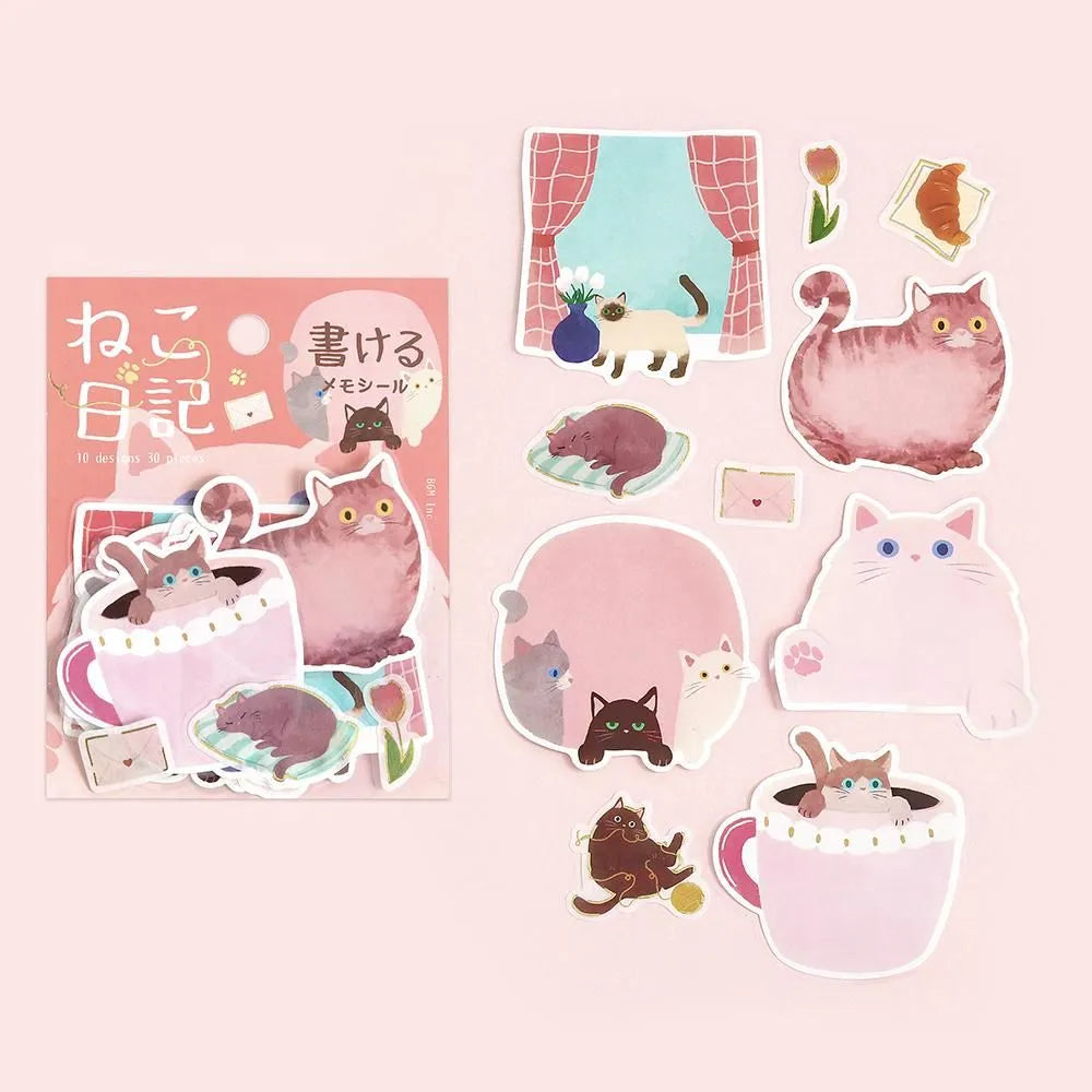 BGM Cat Diary Writable Memo Stickers - Pink